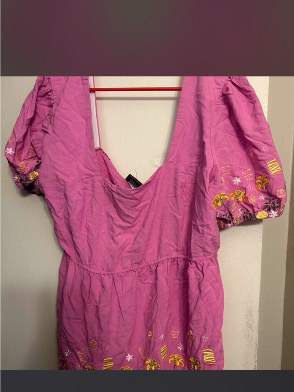 Rapunzel Plus Size Magenta Puff Sleeve Embroidered Blouse